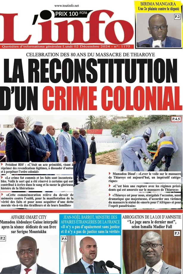 La Une du journal le Réveil du Lundi 02 Décembre 2024 La Une du journal le Réveil du Lundi 02 Décembre 2024