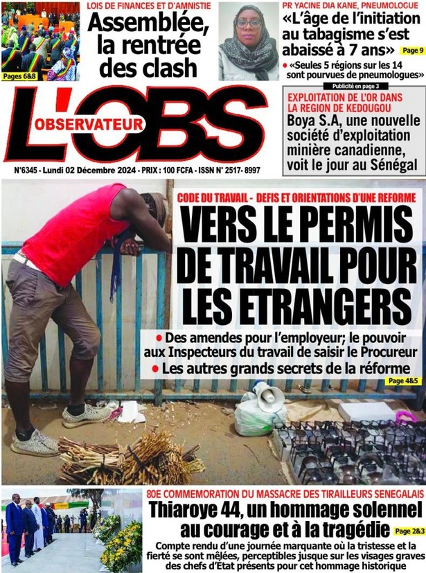 La Une du journal le Réveil du Lundi 02 Décembre 2024 La Une du journal le Réveil du Lundi 02 Décembre 2024