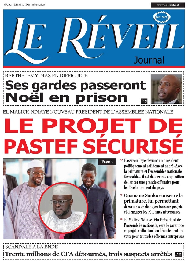 La Une du journal le Réveil du Mardi 03 Décembre 2024 La Une du journal le Réveil du Mardi 03 Décembre 2024