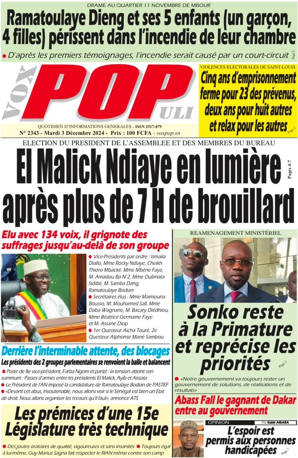 La Une du journal le Réveil du Mardi 03 Décembre 2024 La Une du journal le Réveil du Mardi 03 Décembre 2024