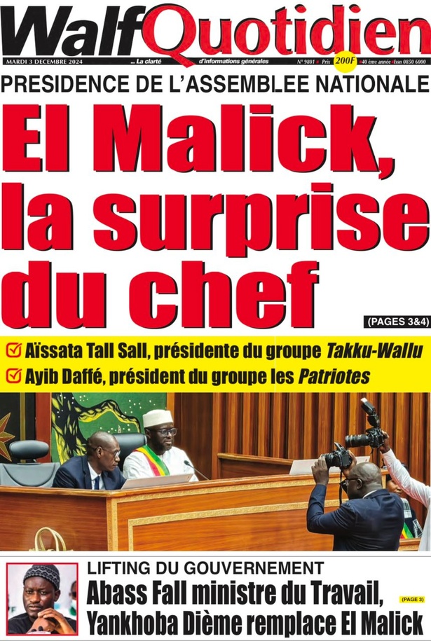 La Une du journal le Réveil du Mardi 03 Décembre 2024 La Une du journal le Réveil du Mardi 03 Décembre 2024