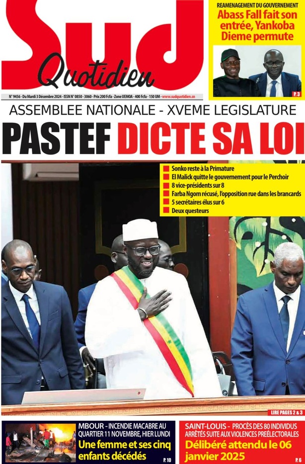 La Une du journal le Réveil du Mardi 03 Décembre 2024 La Une du journal le Réveil du Mardi 03 Décembre 2024