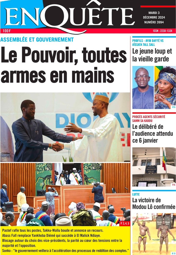 La Une du journal le Réveil du Mardi 03 Décembre 2024 La Une du journal le Réveil du Mardi 03 Décembre 2024