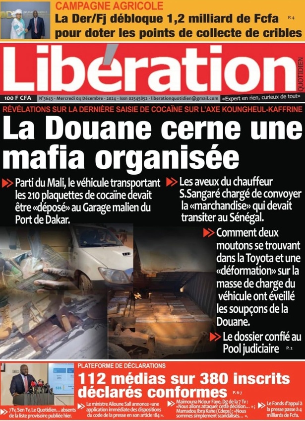 La Une du journal le Réveil du Mercredi 04 Décembre 2024 La Une du journal le Réveil du Mercredi 04 Décembre 2024
