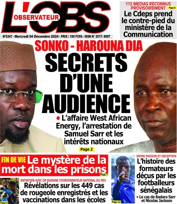 La Une du journal le Réveil du Mercredi 04 Décembre 2024 La Une du journal le Réveil du Mercredi 04 Décembre 2024