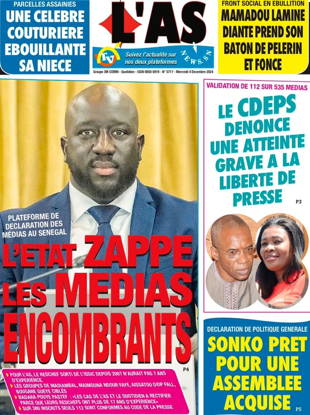 La Une du journal le Réveil du Mercredi 04 Décembre 2024 La Une du journal le Réveil du Mercredi 04 Décembre 2024