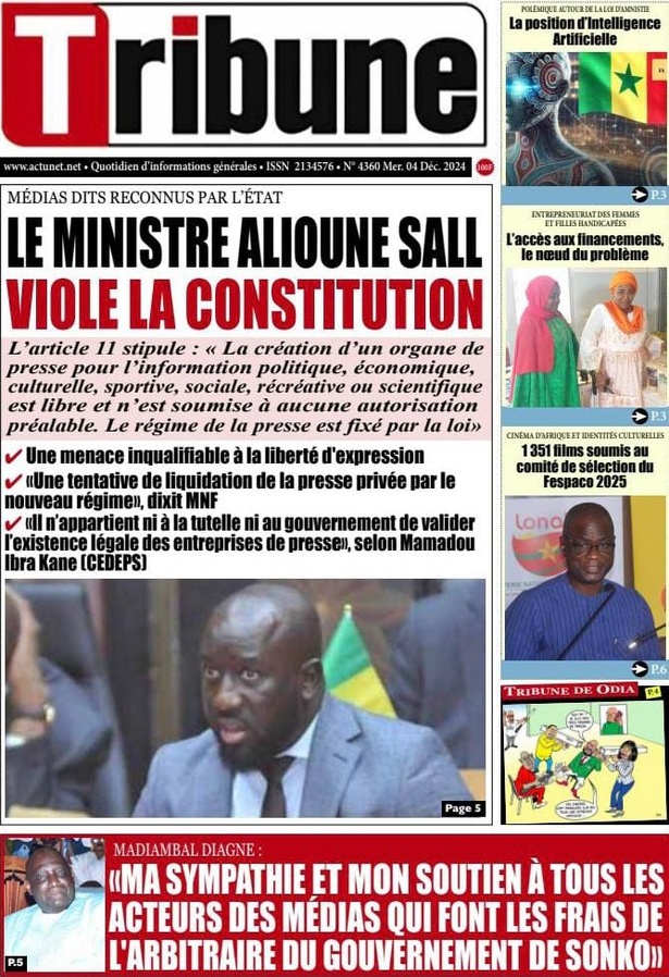 La Une du journal le Réveil du Mercredi 04 Décembre 2024 La Une du journal le Réveil du Mercredi 04 Décembre 2024