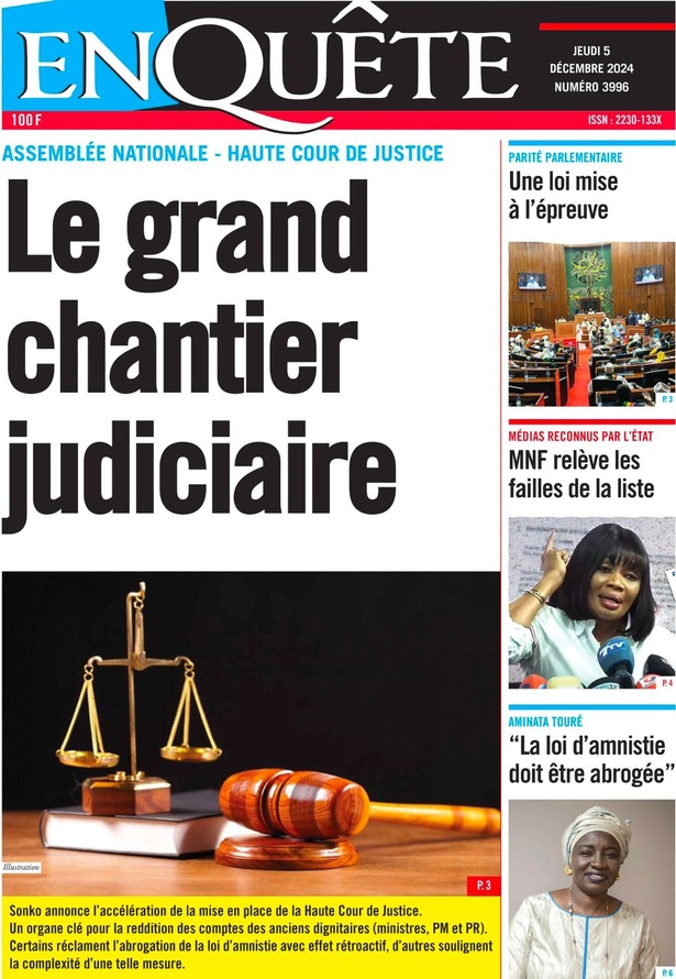 La Une du journal le Réveil du Mercredi 05 Décembre 2024 La Une du journal le Réveil du Mercredi 05 Décembre 2024