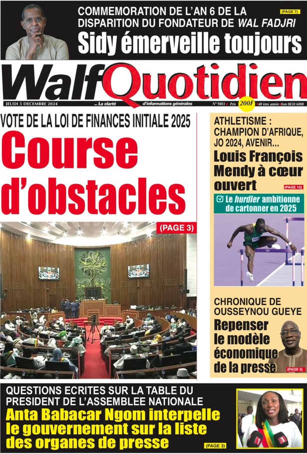 La Une du journal le Réveil du Mercredi 05 Décembre 2024 La Une du journal le Réveil du Mercredi 05 Décembre 2024