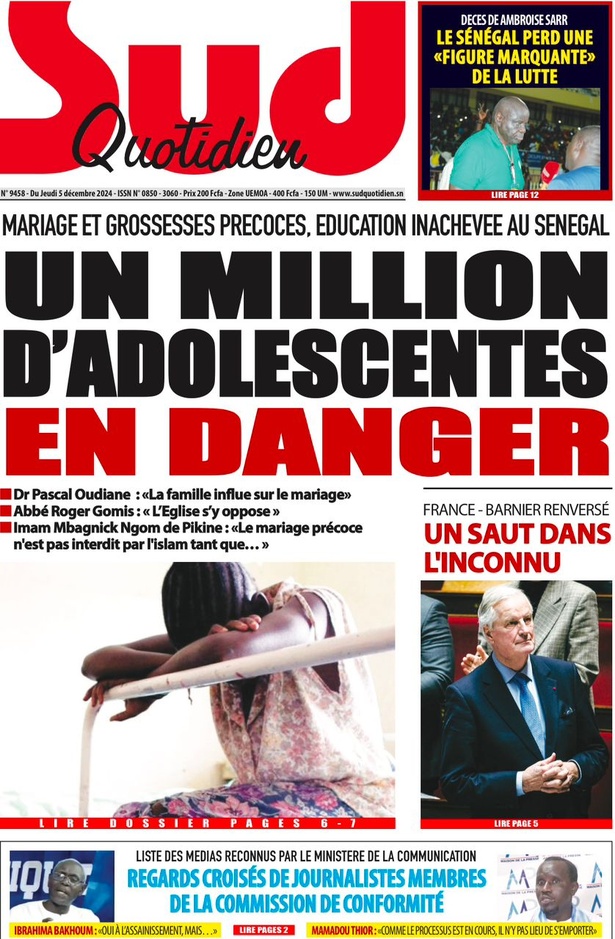 La Une du journal le Réveil du Mercredi 05 Décembre 2024 La Une du journal le Réveil du Mercredi 05 Décembre 2024