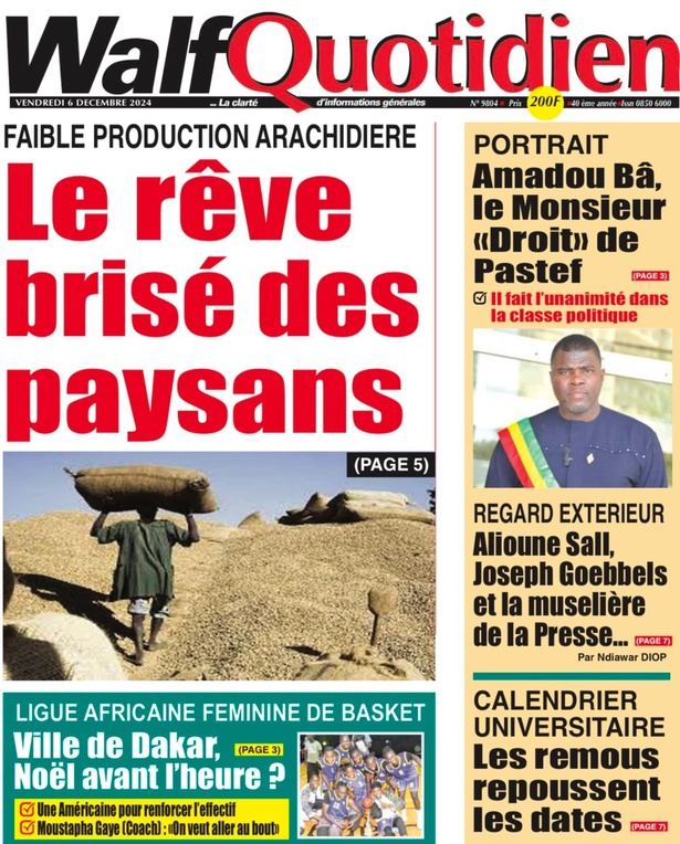 La Une du journal le Réveil du Vendredi 06 Décembre 2024 La Une du journal le Réveil du Vendredi 06 Décembre 2024