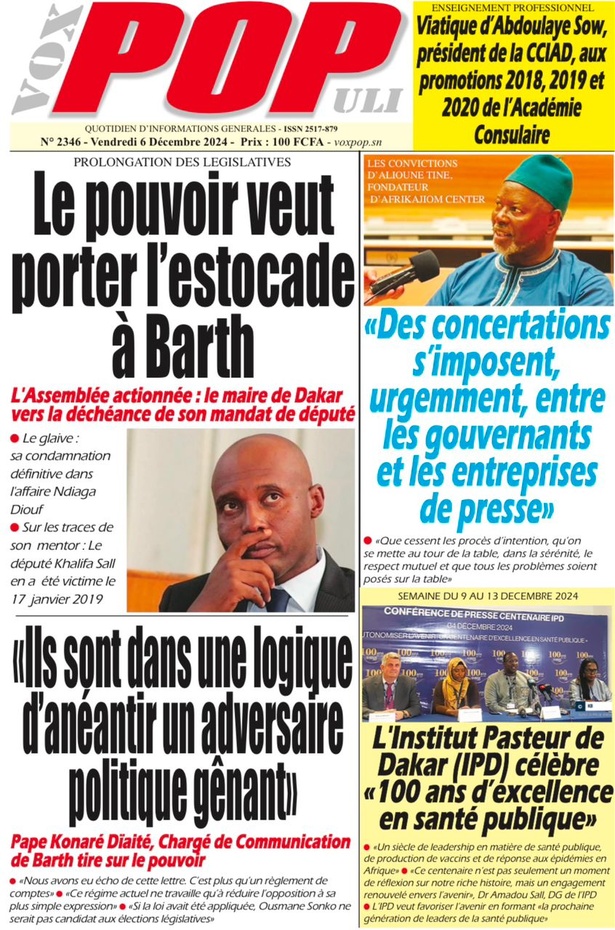 La Une du journal le Réveil du Vendredi 06 Décembre 2024 La Une du journal le Réveil du Vendredi 06 Décembre 2024