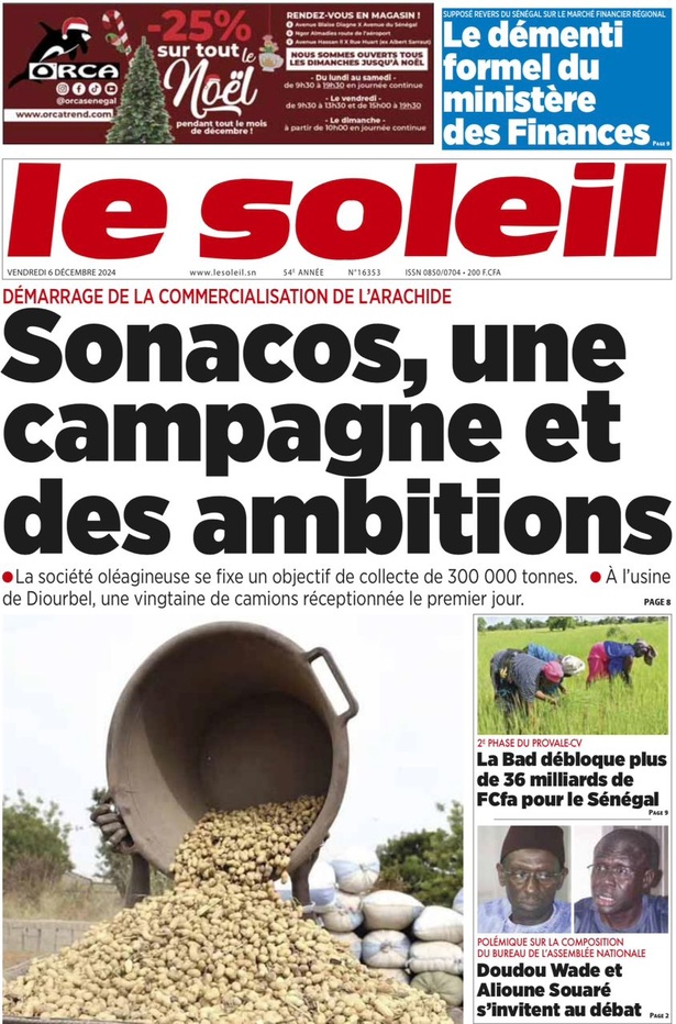 La Une du journal le Réveil du Vendredi 06 Décembre 2024 La Une du journal le Réveil du Vendredi 06 Décembre 2024