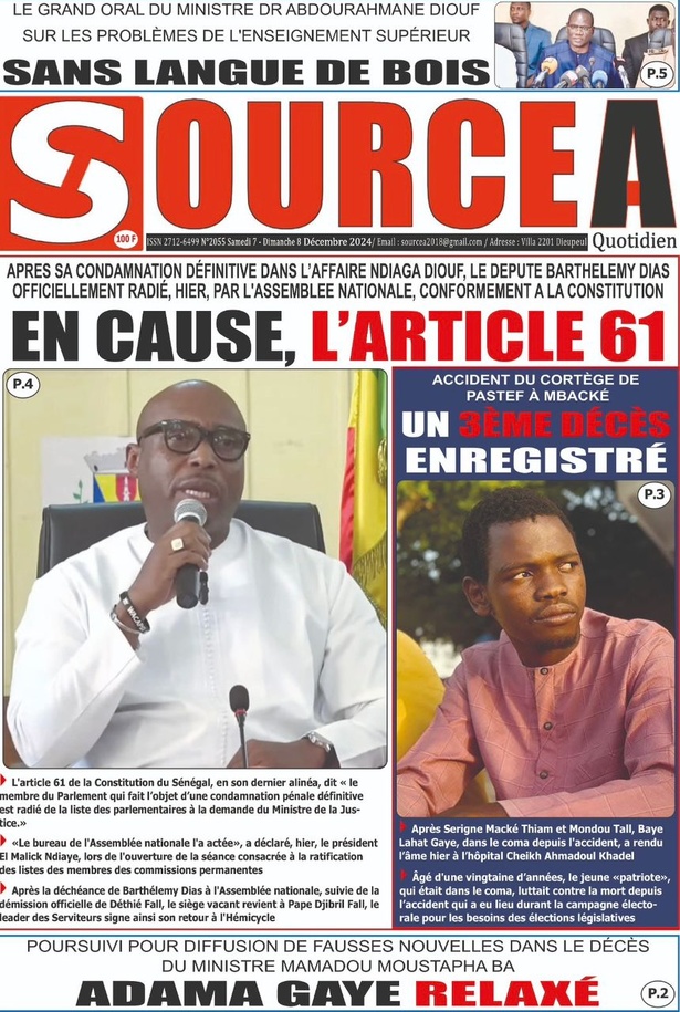 La Une du journal Le Réveil de ce samedi 07 décembre 2024 La Une du journal Le Réveil de ce samedi 07 décembre 2024