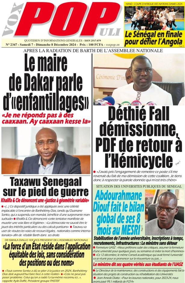 La Une du journal Le Réveil de ce samedi 07 décembre 2024 La Une du journal Le Réveil de ce samedi 07 décembre 2024