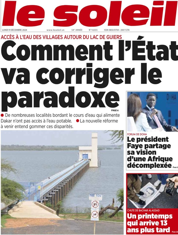 La Une du journal Le Réveil de ce Lundi 09 décembre 2024
