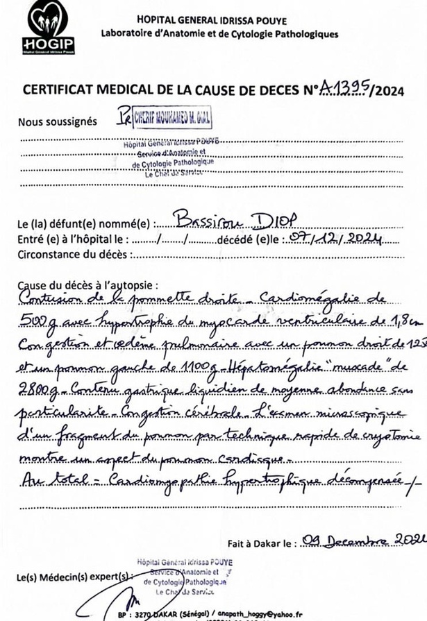 Décès de Bassirou Diop : les détails de l’autopsie révélés Décès de Bassirou Diop : les détails de l’autopsie révélés