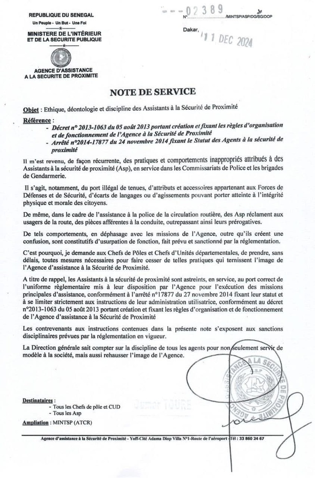 Les ASP rappelés à l’ordre : Interdiction de demander les documents... (Ministre de l'intérieur) Les ASP rappelés à l’ordre : Interdiction de demander les documents... (Ministre de l'intérieur)