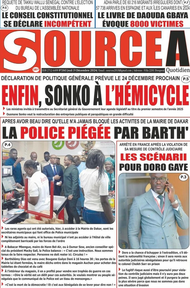 La Une du journal le Réveil du Jeudi 19 Décembre 2024 La Une du journal le Réveil du Jeudi 19 Décembre 2024