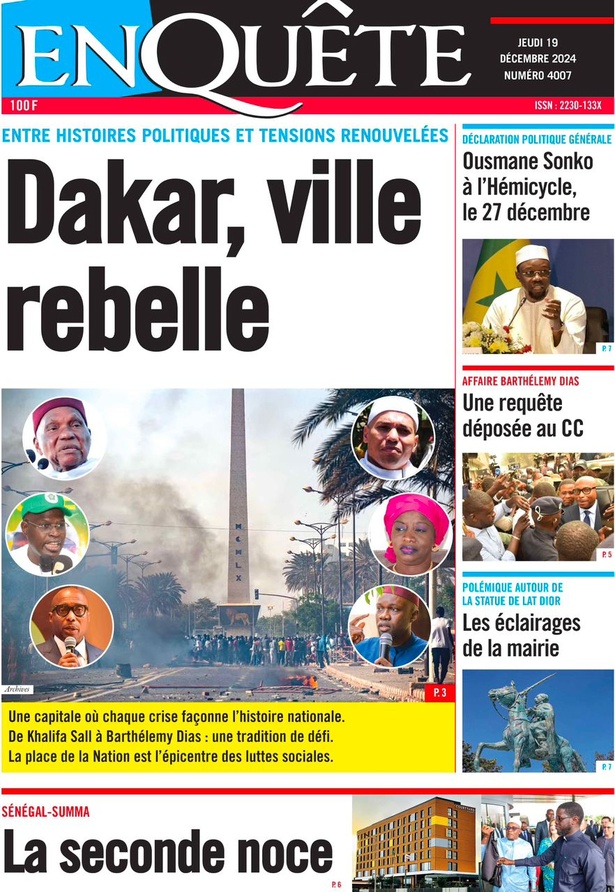 La Une du journal le Réveil du Jeudi 19 Décembre 2024 La Une du journal le Réveil du Jeudi 19 Décembre 2024