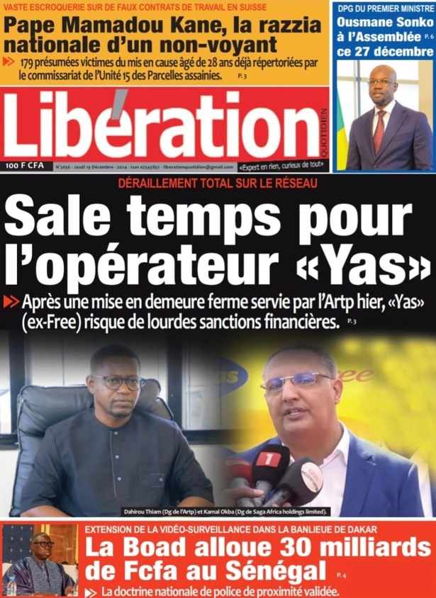 La Une du journal le Réveil du Jeudi 19 Décembre 2024 La Une du journal le Réveil du Jeudi 19 Décembre 2024