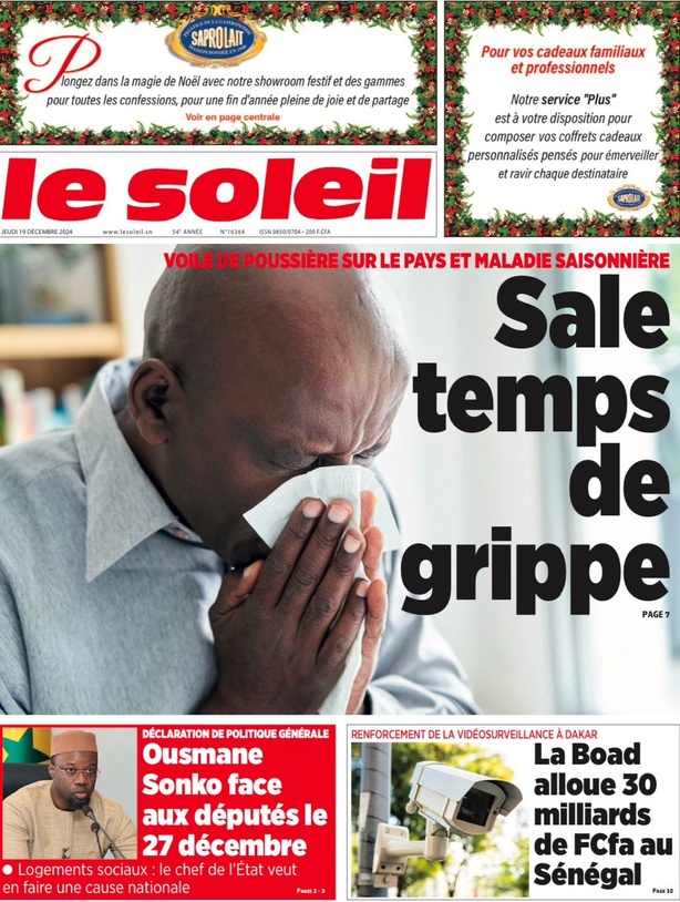 La Une du journal le Réveil du Jeudi 19 Décembre 2024 La Une du journal le Réveil du Jeudi 19 Décembre 2024