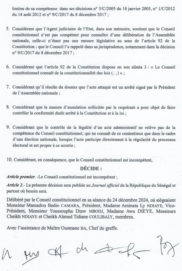 Radiation de Barthélemy Diaz : Le Conseil constitutionnel se déclare incompétent Radiation de Barthélemy Diaz : Le Conseil constitutionnel se déclare incompétent