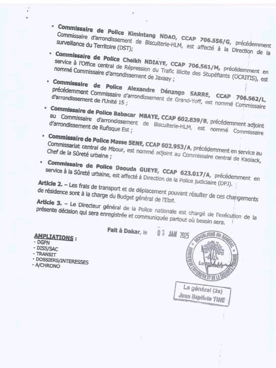 Grand remaniement au sein de la Police nationale sénégalaise (DOCUMENTS) Grand remaniement au sein de la Police nationale sénégalaise (DOCUMENTS)