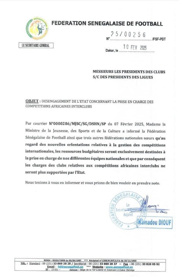 Compétitions africaines interclubs : l’État ne financera plus les clubs sénégalais Compétitions africaines interclubs : l’État ne financera plus les clubs sénégalais