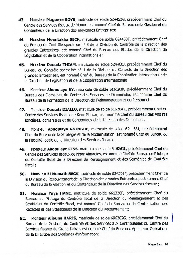 Impôts et Domaines : nouvelle vague de nominations au ministère des Finances (DOCUMENTS) Impôts et Domaines : nouvelle vague de nominations au ministère des Finances (DOCUMENTS)