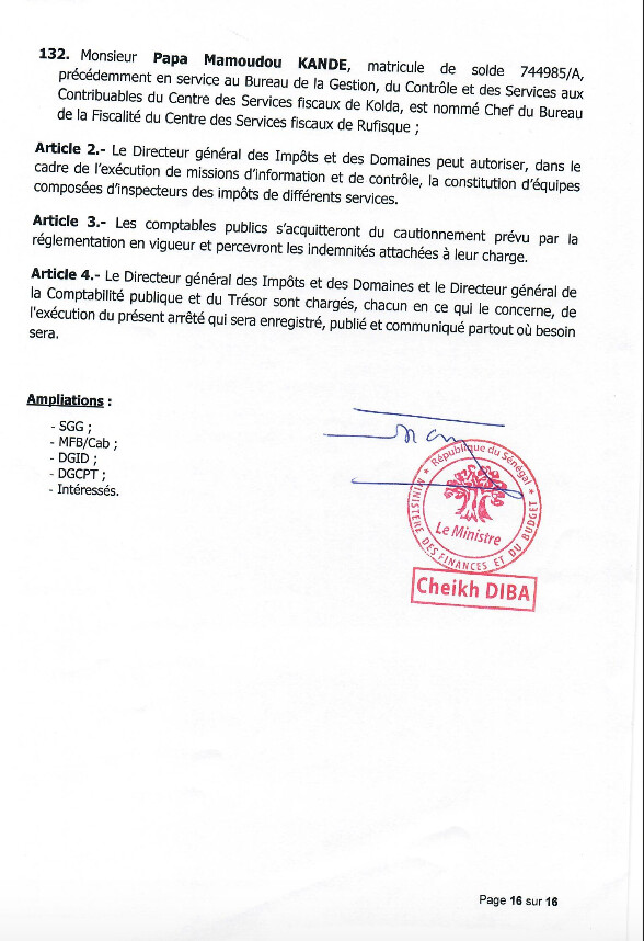 Impôts et Domaines : nouvelle vague de nominations au ministère des Finances (DOCUMENTS) Impôts et Domaines : nouvelle vague de nominations au ministère des Finances (DOCUMENTS)