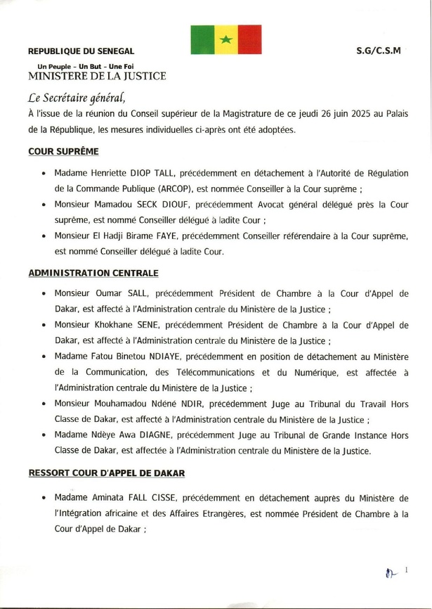Justice : le Conseil supérieur de la magistrature procède à d’importants changements Justice : le Conseil supérieur de la magistrature procède à d’importants changements