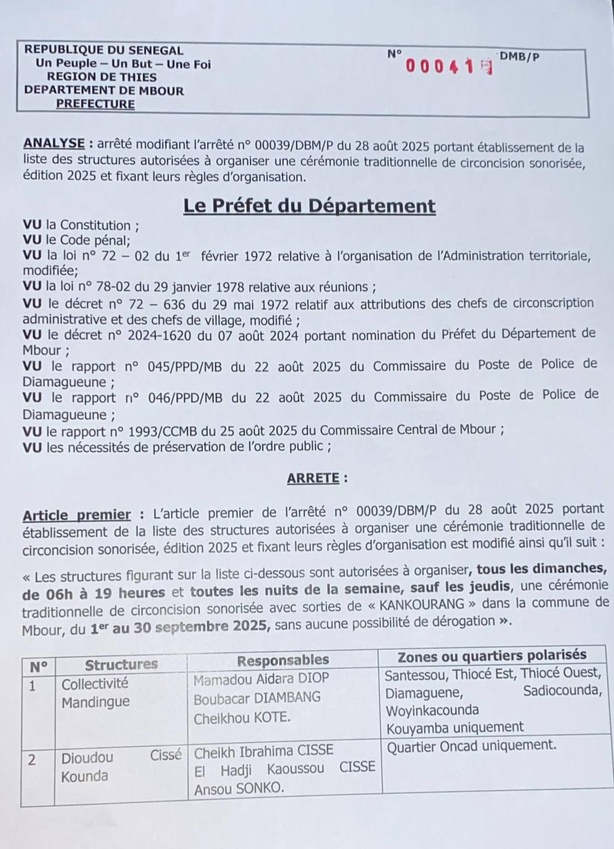 Kankourang : Le préfet dresse la liste des structures habilitées pour les cérémonies traditionnelles à Mbour Kankourang : Le préfet dresse la liste des structures habilitées pour les cérémonies traditionnelles à Mbour