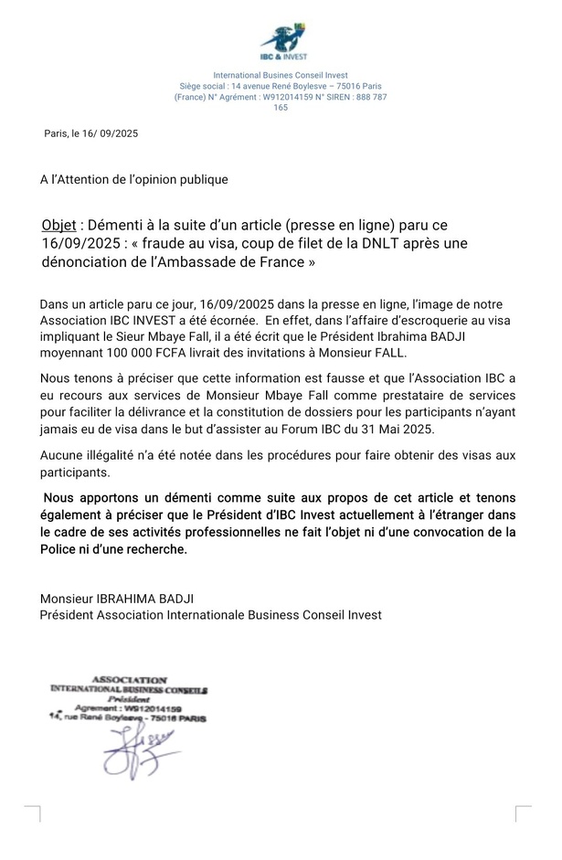 Fraude aux visas : Ibrahima Badji brise le silence et dénonce une “fausse accusation” Fraude aux visas : Ibrahima Badji brise le silence et dénonce une “fausse accusation”