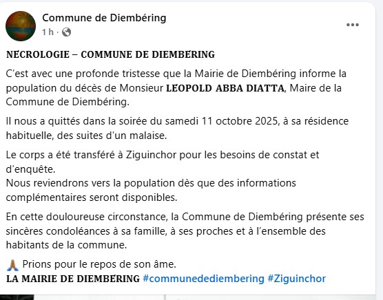 Décès du maire de Diembéring : son corps transféré à Ziguinchor pour enquête