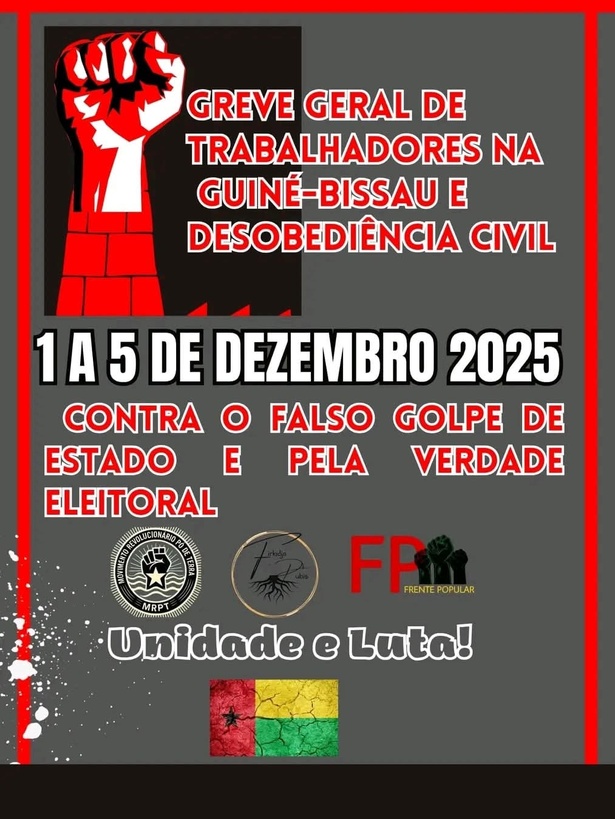 Guinée-Bissau : plusieurs organisations appellent à une grève générale du 1ᵉʳ au 5 décembre Guinée-Bissau : plusieurs organisations appellent à une grève générale du 1ᵉʳ au 5 décembre
