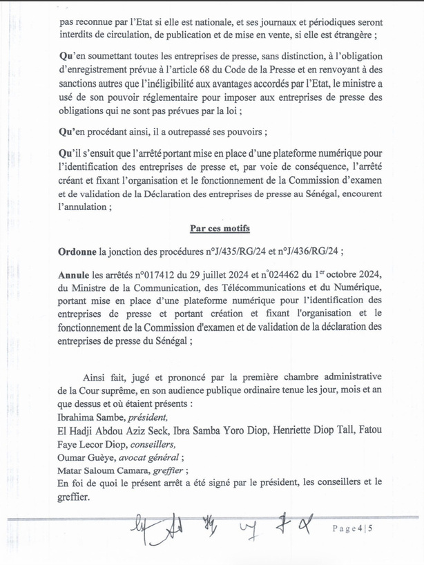 Excès de pouvoir : la Cour suprême invalide la plateforme numérique des entreprises de presse (DOCUMENTS)