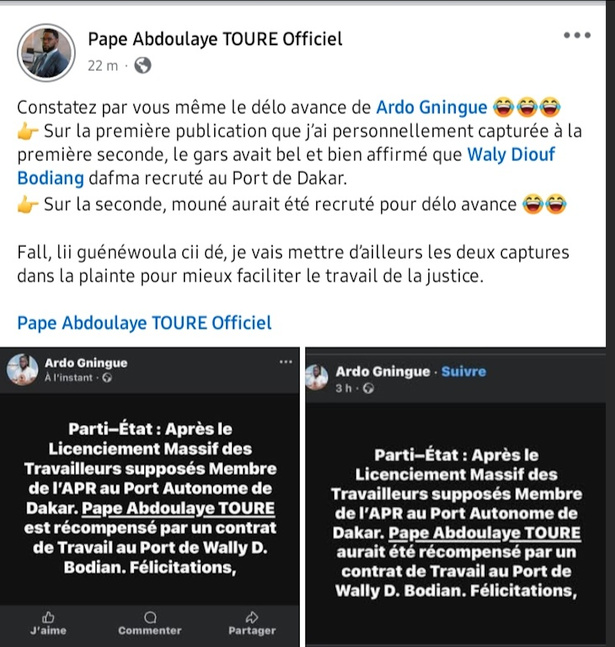 Recrutement présumé au PAD : Pape Abdoulaye Touré porte plainte contre Ardo Gningue Recrutement présumé au PAD : Pape Abdoulaye Touré porte plainte contre Ardo Gningue
