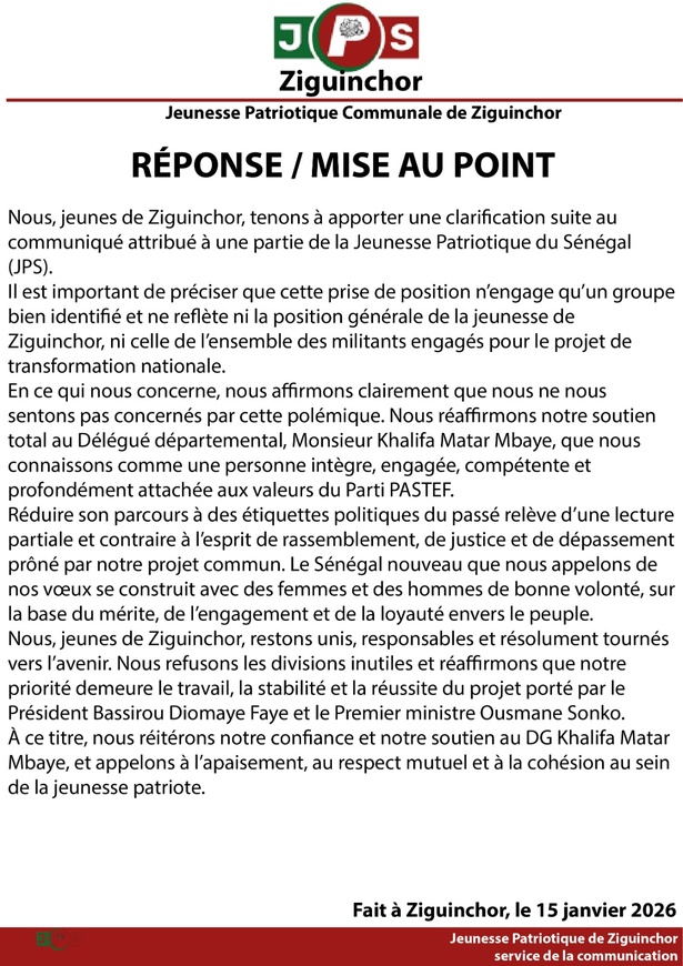 Ziguinchor : la JPS locale défend la nomination de  Matar Mbaye à la SONAGED SA