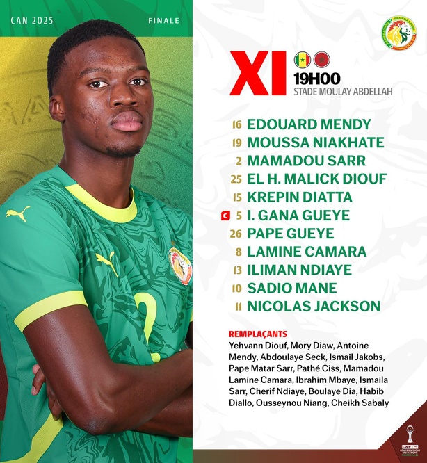 Finale CAN 2025 : voici le onze de départ du Sénégal Finale CAN 2025 : voici le onze de départ du Sénégal