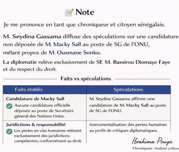 « La politique étrangère relève du Chef de l’État » : Ibrahima Pouye met en garde contre les spéculations sur la candidature de Macky Sall à l’ONU « La politique étrangère relève du Chef de l’État » : Ibrahima Pouye met en garde contre les spéculations sur la candidature de Macky Sall à l’ONU