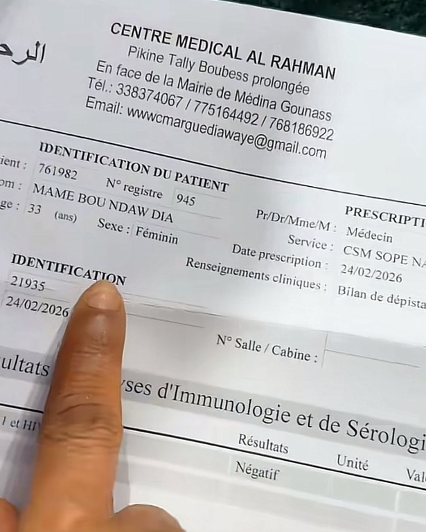 Affaire VIH-SIDA : Mame Ndiaye Savon et ses proches publient leurs résultats Affaire VIH-SIDA : Mame Ndiaye Savon et ses proches publient leurs résultats