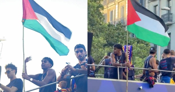 Barcelone : Lamine Yamal brandit un drapeau palestinien lors des célébrations du titre Barcelone : Lamine Yamal brandit un drapeau palestinien lors des célébrations du titre