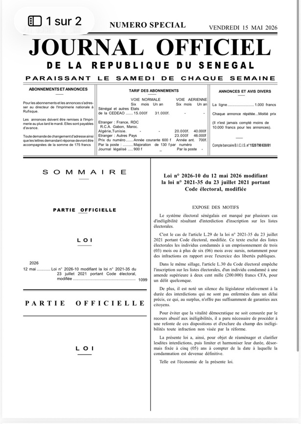 Sénégal : le Code électoral modifié, les conditions d’inéligibilité clarifiées