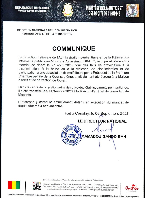 Guinée : donné « disparu » de sa cellule, le magistrat Algassimou Diallo a été transféré à la prison de Macenta Guinée : donné « disparu » de sa cellule, le magistrat Algassimou Diallo a été transféré à la prison de Macenta
