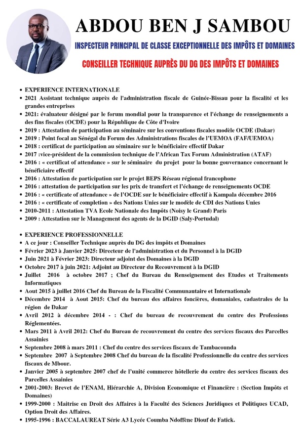 Qui est Abdou Ben Jenkins Sambou, nommé DG de l’Urbanisme et de l’Architecture ? Qui est Abdou Ben Jenkins Sambou, nommé DG de l’Urbanisme et de l’Architecture ?