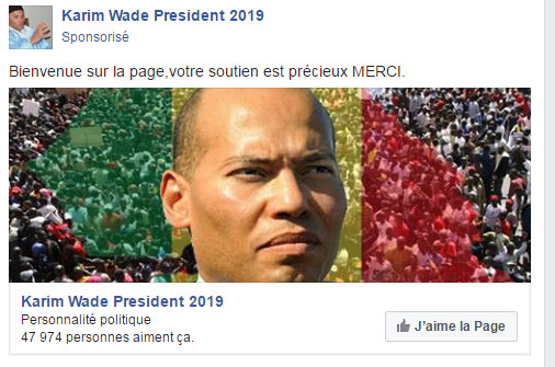 Karim Wade lance sa page Facebook, 45 mille  personnes ont déjà aimé 
