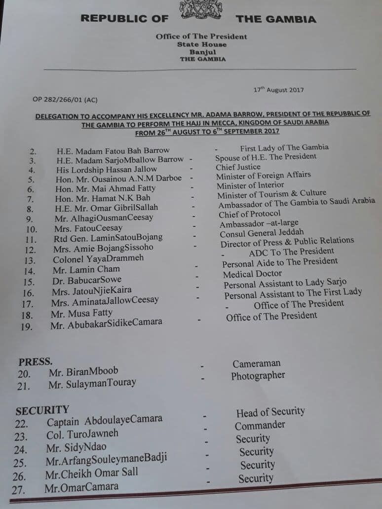 Gambie: la bamboula au sommet de l'Etat, heurte les gambiens( Documents)