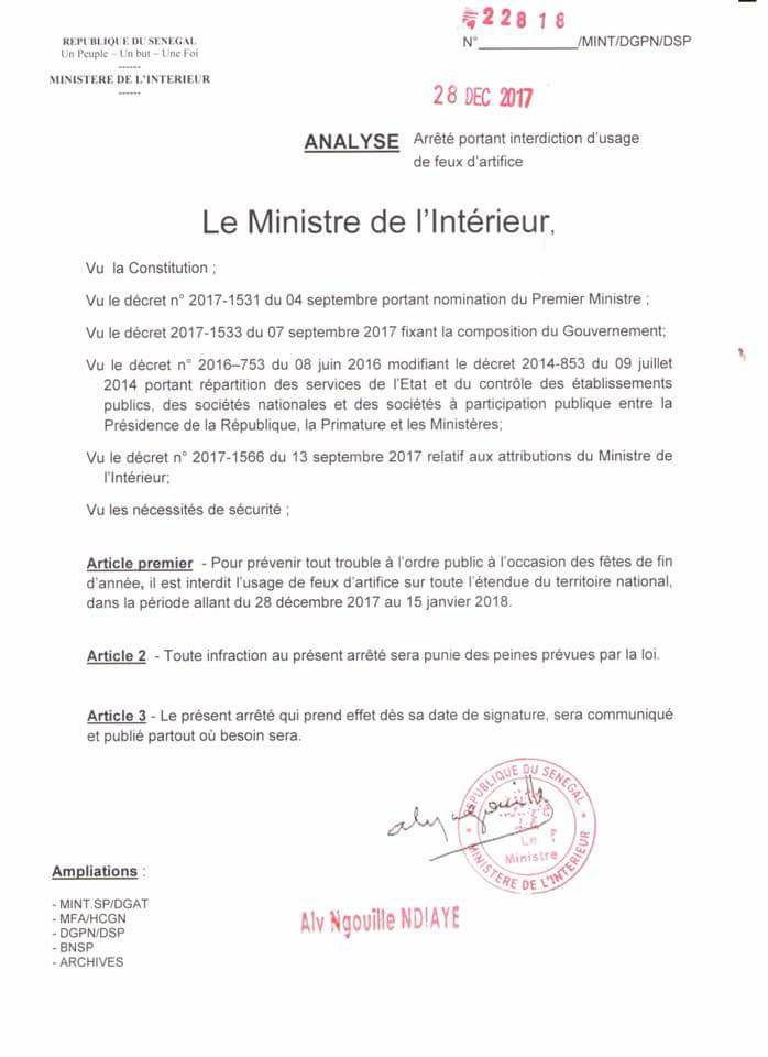 L’usage de feux d’artifice est interdit au Sénégal !
