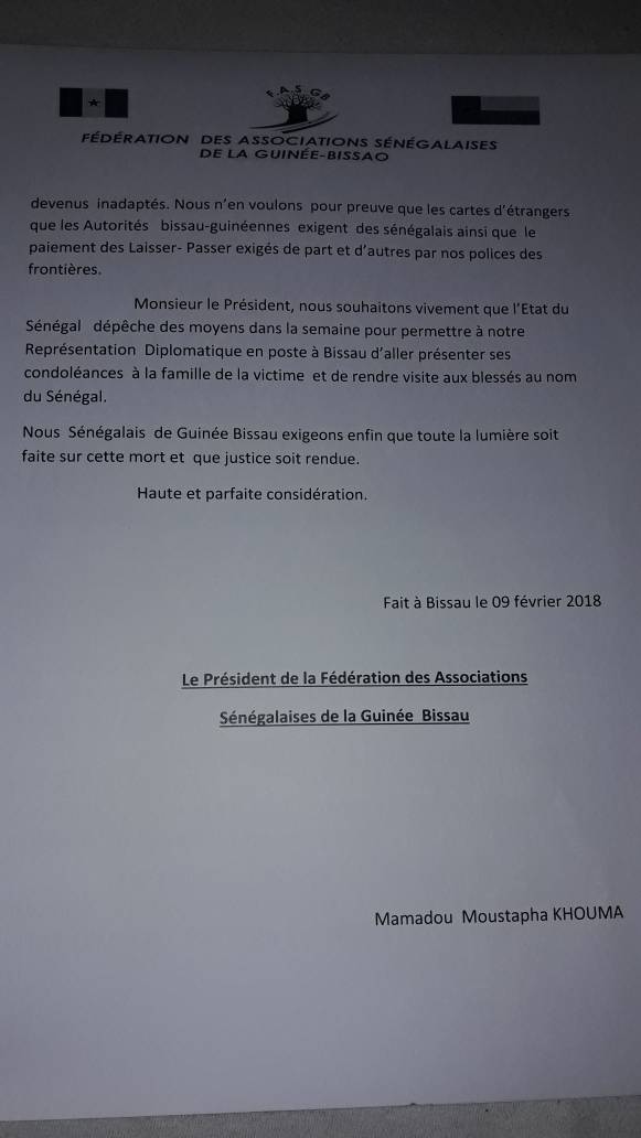 La Federation Des Associations Senegalaises De La Guinee Bissau Denonce L Assassinat De Tidiane Balde Par